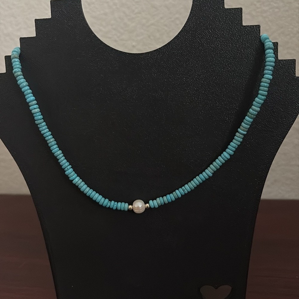 Turquoise Beaded Necklace with Navajo pearls and natural pearl